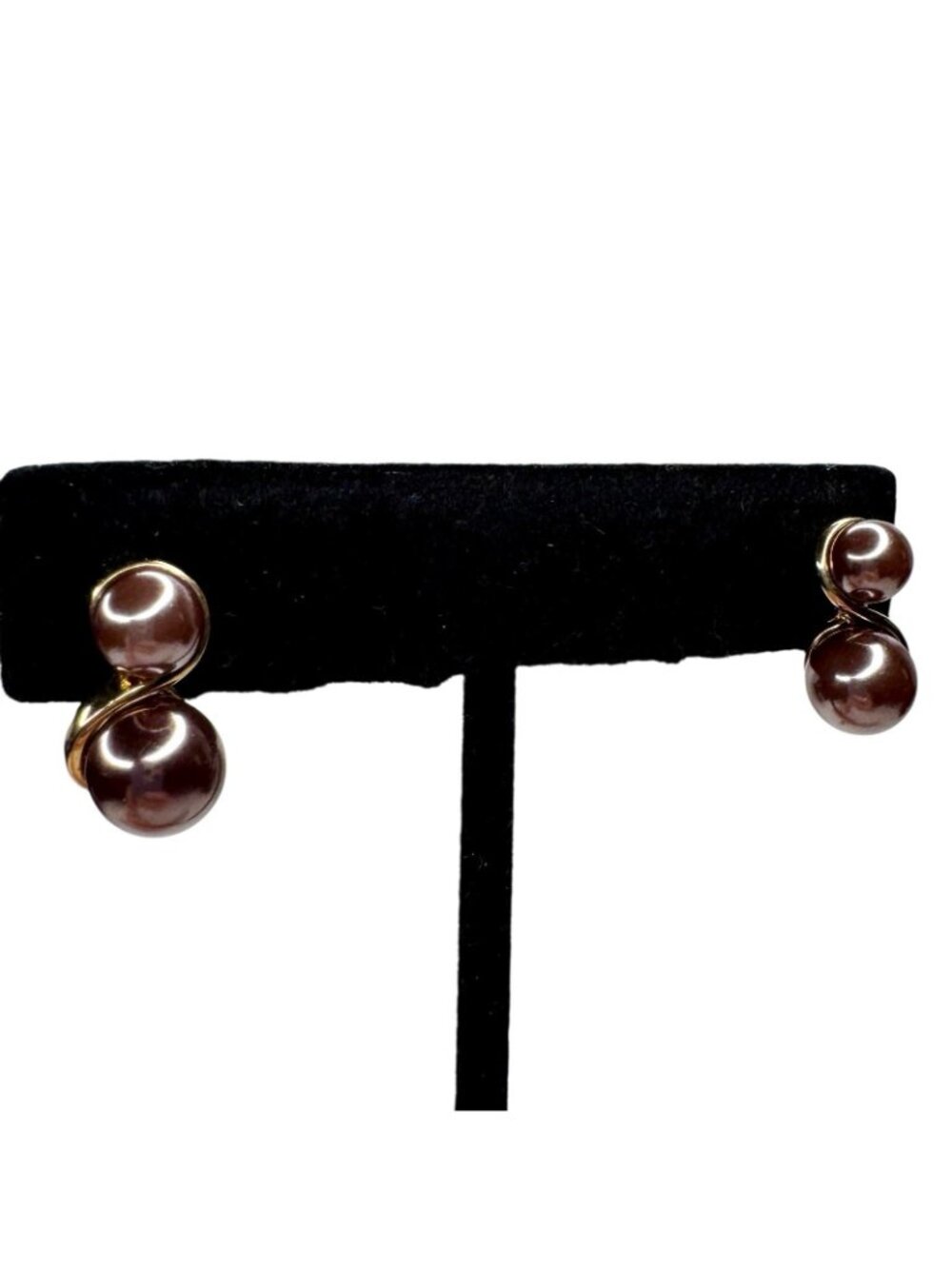 Chocolate & Champagne Vintage Faux Pearl Necklace 60" Long Flapper + Earrings - Picture 11 of 15
